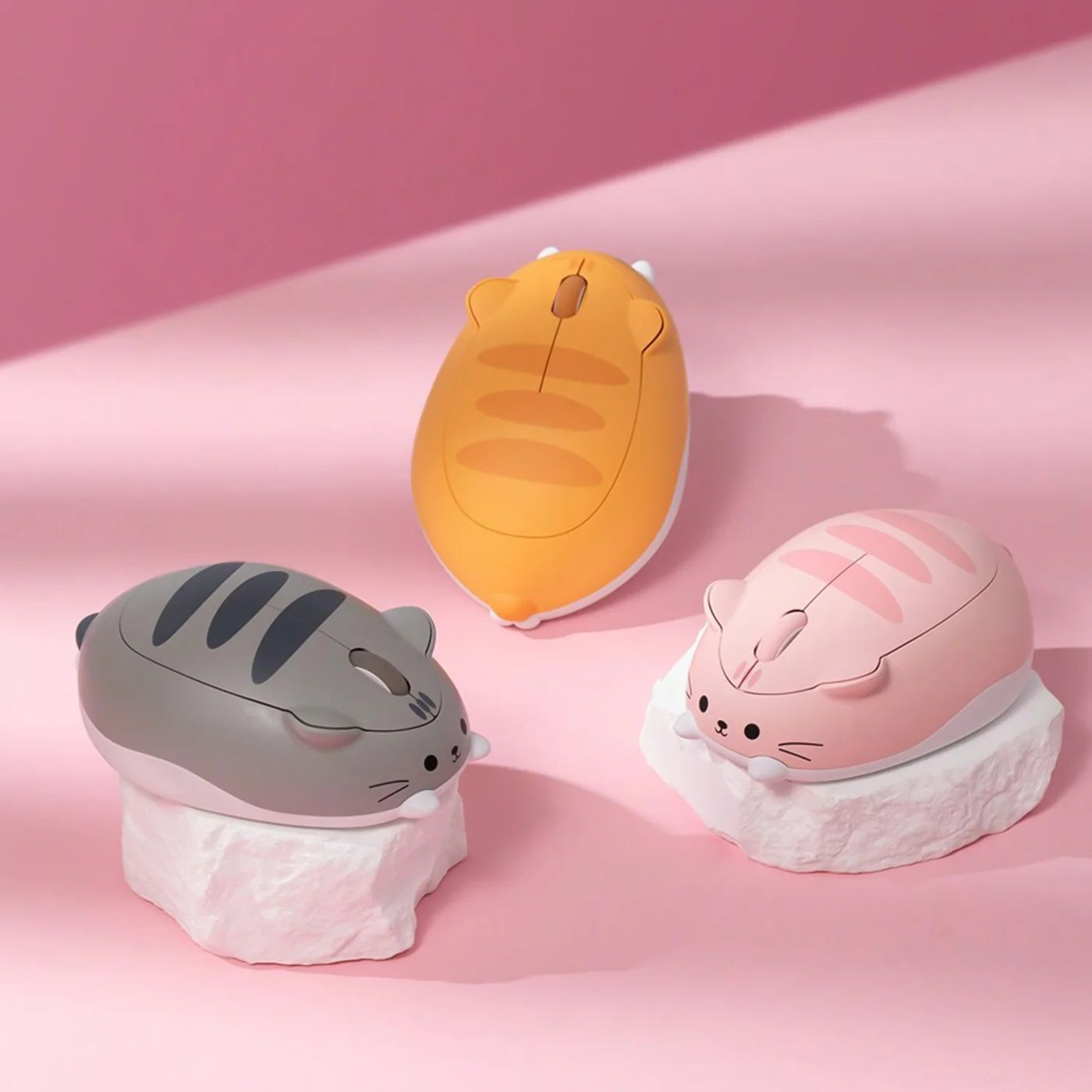 猫デザインのワイヤレスマウス3色